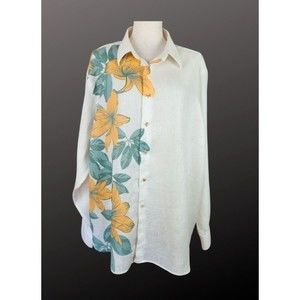 Paul Fredrick Hawaiian Tropical Floral Print Pure Linen Shirt XL